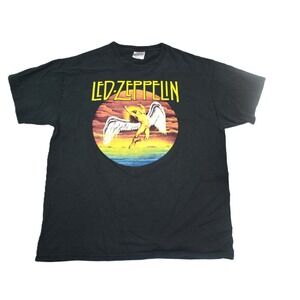 VTG Led Zeppelin Swan Song Icarus Graphic T-Shirt Black Hanes Heavyweight Mens L